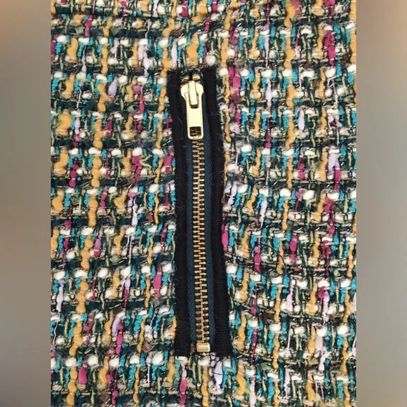 EUC Jcrew multicolored wool mini shirt with gold zippers, fully lined, back zip. - Picture 3 of 9